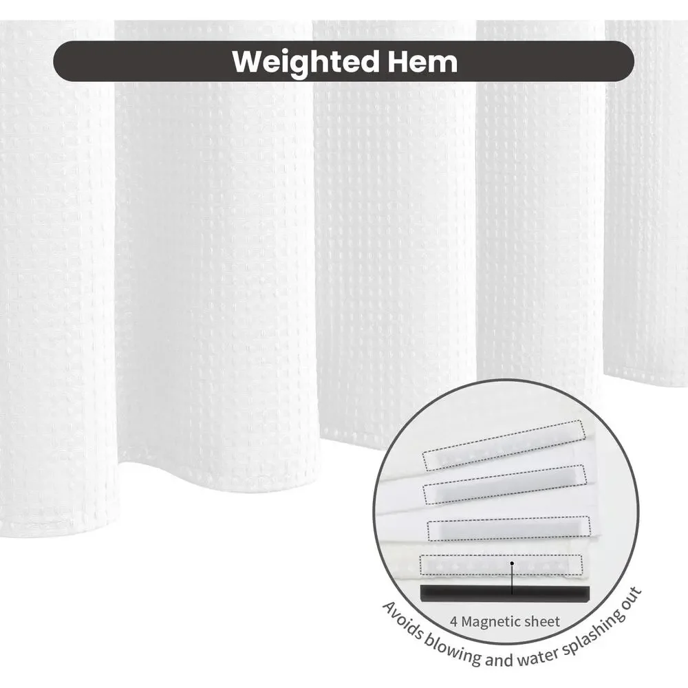 No Hook Waffle Weave Shower Curtain with Removable Snap in Fabric Liner Set